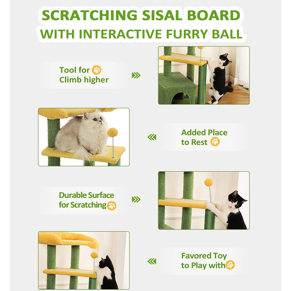 29" Green Multi-Level Modern Cat Tower - Small/Medium Indoor Cat Tree