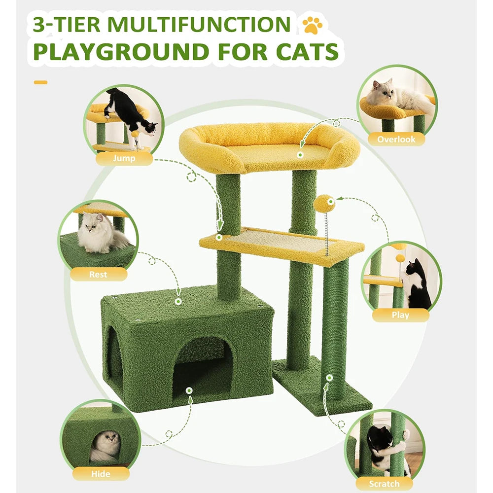 29" Green Multi-Level Modern Cat Tower - Small/Medium Indoor Cat Tree
