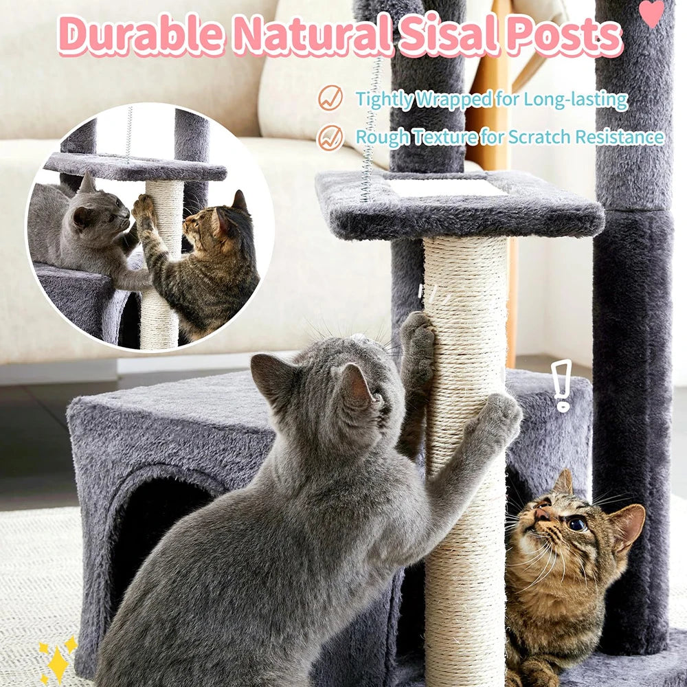 29" Tall Dark Grey Small Cat Tower - Multi-Level Indoor Cat Tree