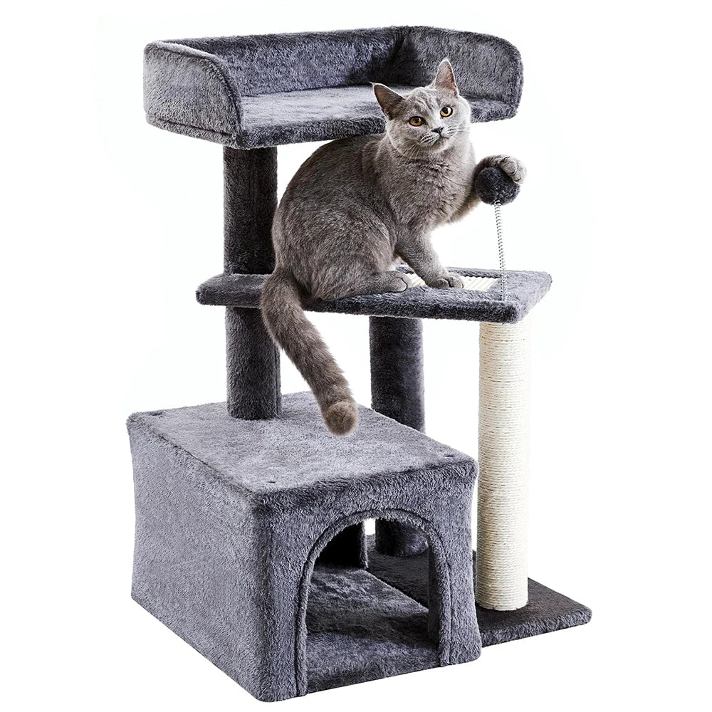 29" Tall Dark Grey Small Cat Tower - Multi-Level Indoor Cat Tree