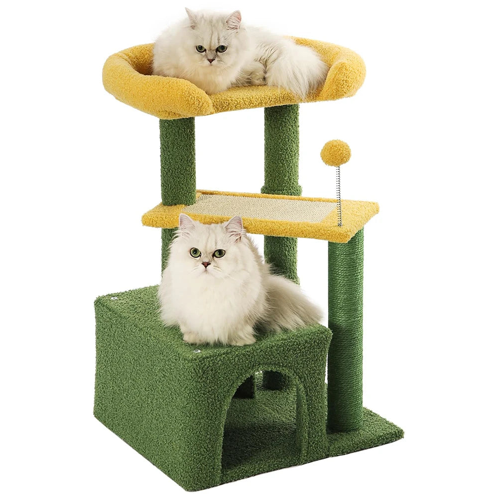 29" Green Multi-Level Modern Cat Tower - Small/Medium Indoor Cat Tree