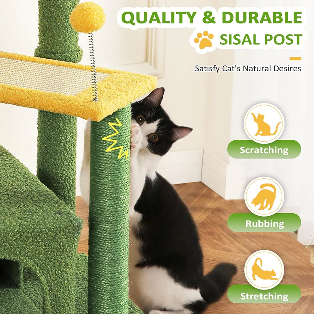 29" Green Multi-Level Modern Cat Tower - Small/Medium Indoor Cat Tree