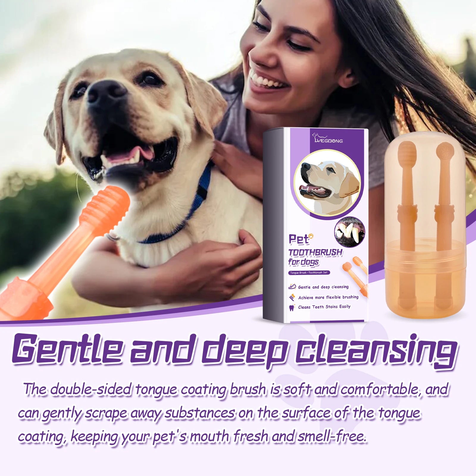 2Pcs Small Dog & Cat Toothbrush Kit - Soft Silicone Tongue Cleaner