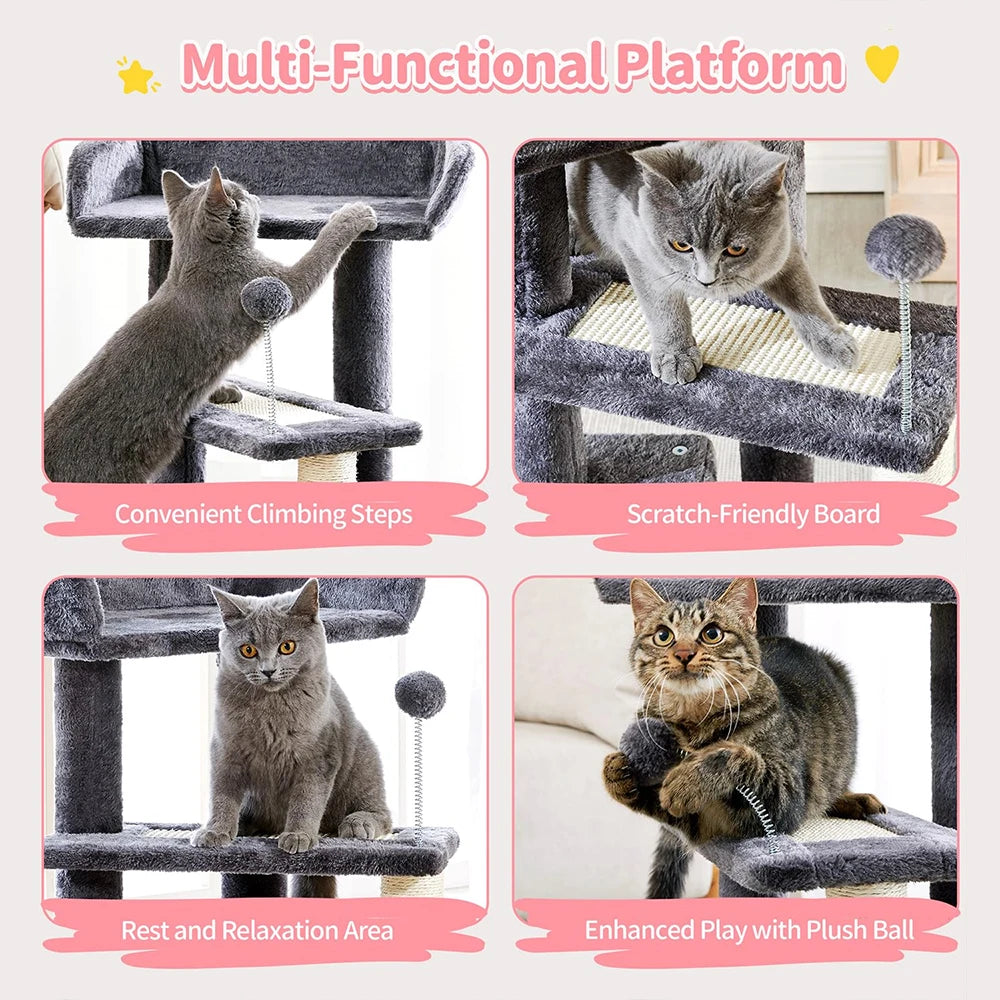 29" Tall Dark Grey Small Cat Tower - Multi-Level Indoor Cat Tree