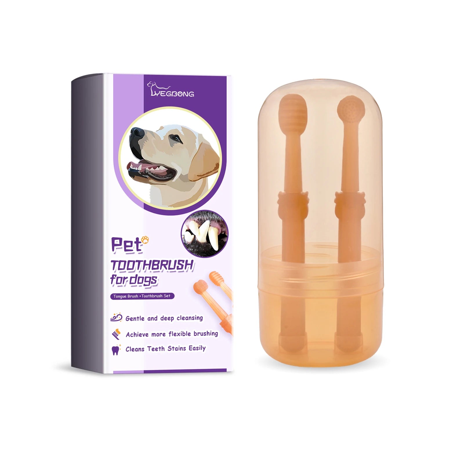 2Pcs Small Dog & Cat Toothbrush Kit - Soft Silicone Tongue Cleaner
