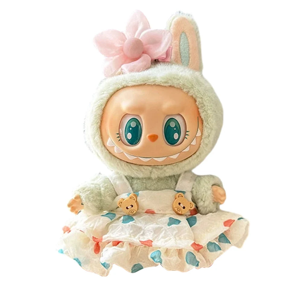15-17 cm For Labubu v1v2 Clothes outfit For Labubu Sitting Party Bear Label Scarf Hat Bag Dolls Accessories Cute Decoration 