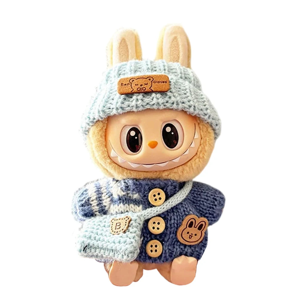 15-17 cm For Labubu v1v2 Clothes outfit For Labubu Sitting Party Bear Label Scarf Hat Bag Dolls Accessories Cute Decoration 