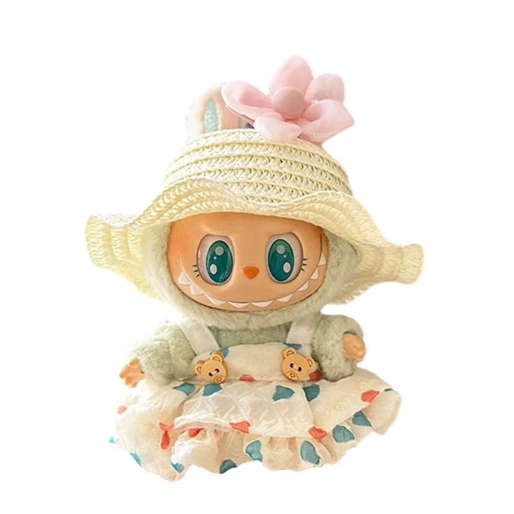 15-17 cm For Labubu v1v2 Clothes outfit For Labubu Sitting Party Bear Label Scarf Hat Bag Dolls Accessories Cute Decoration 