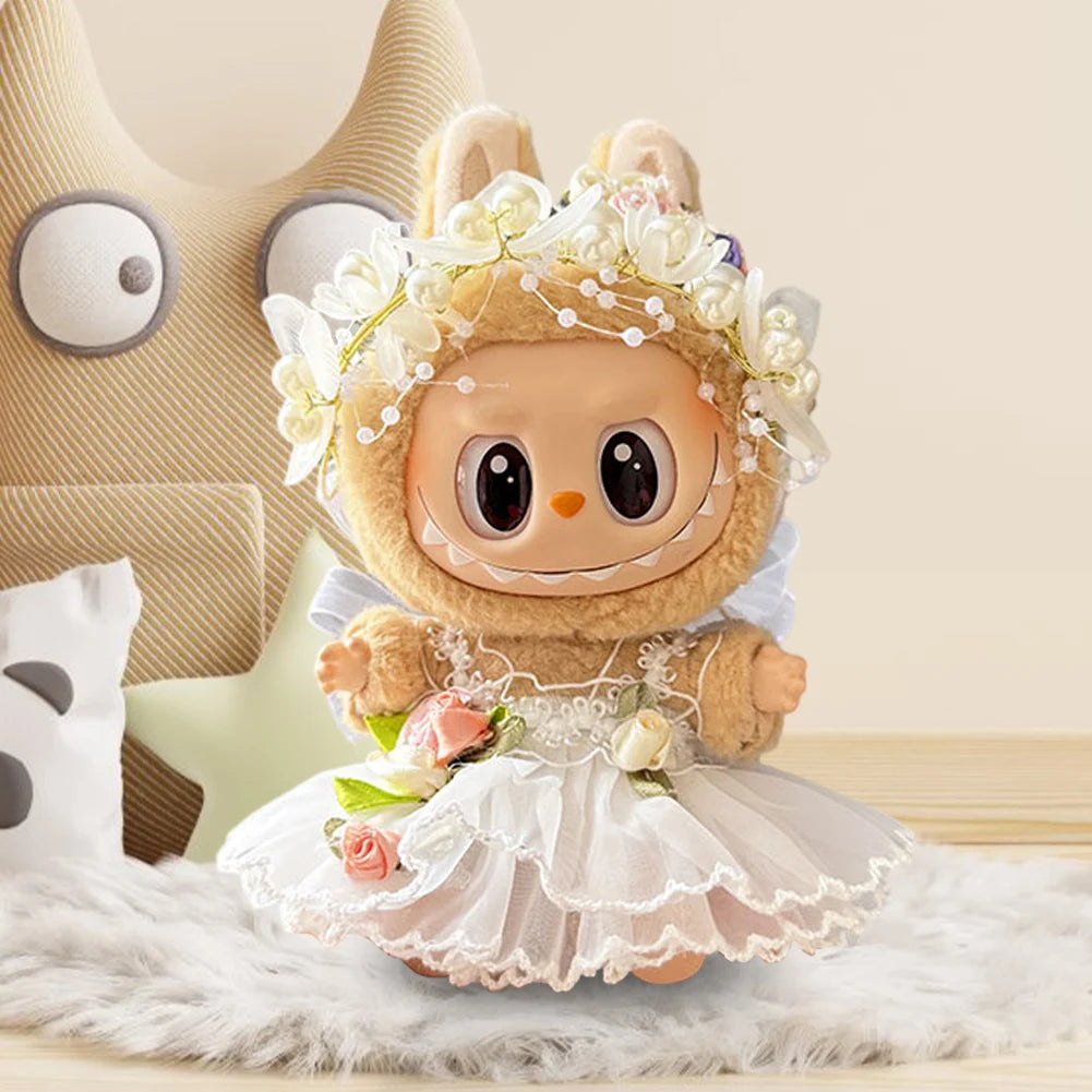 15-17 cm For Labubu v1v2 Clothes outfit For Labubu Sitting Party Bear Label Scarf Hat Bag Dolls Accessories Cute Decoration 