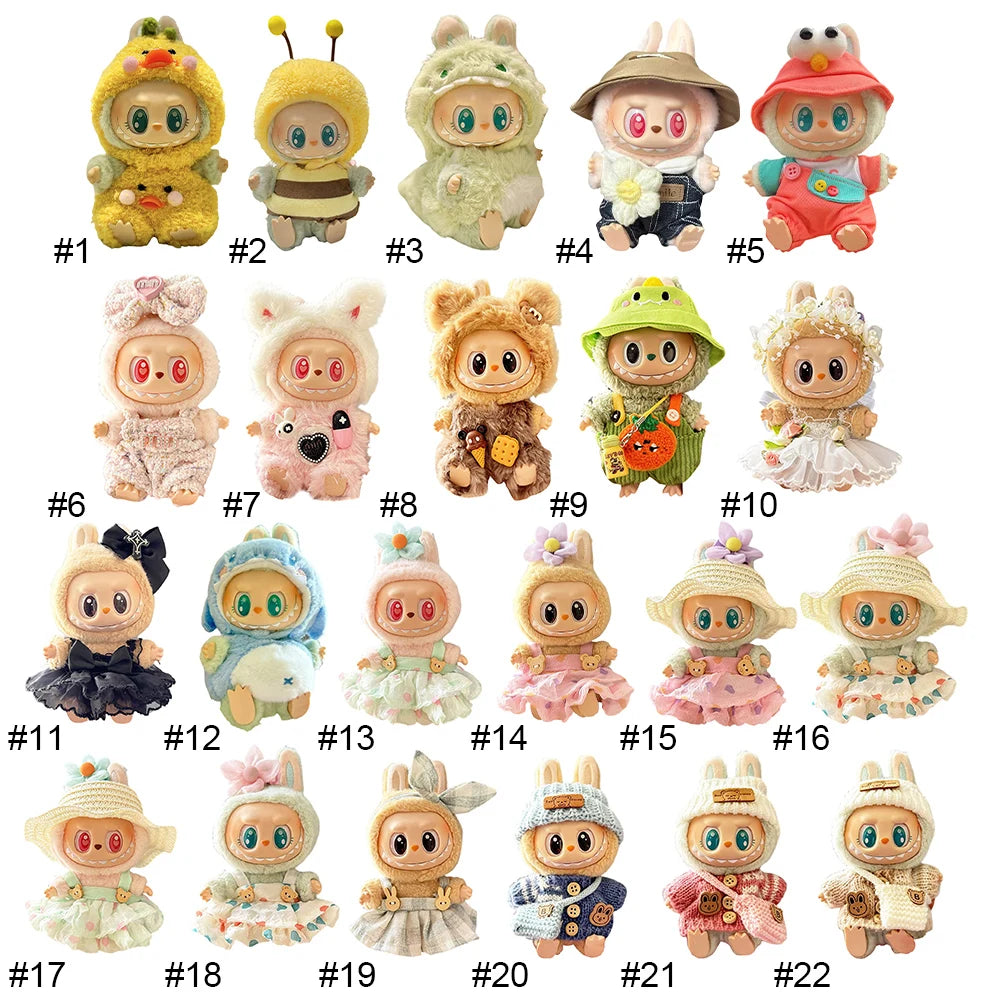 15-17 cm For Labubu v1v2 Clothes outfit For Labubu Sitting Party Bear Label Scarf Hat Bag Dolls Accessories Cute Decoration 