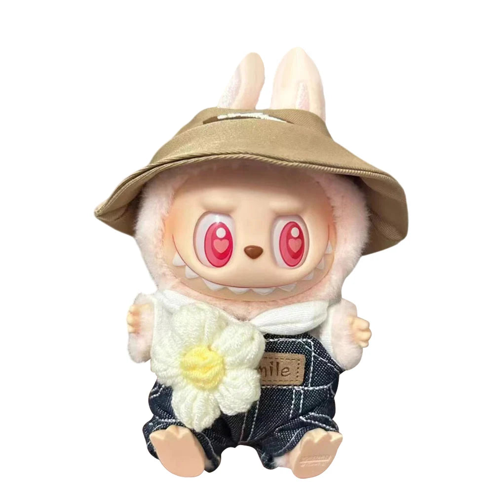 15-17 cm For Labubu v1v2 Clothes outfit For Labubu Sitting Party Bear Label Scarf Hat Bag Dolls Accessories Cute Decoration 