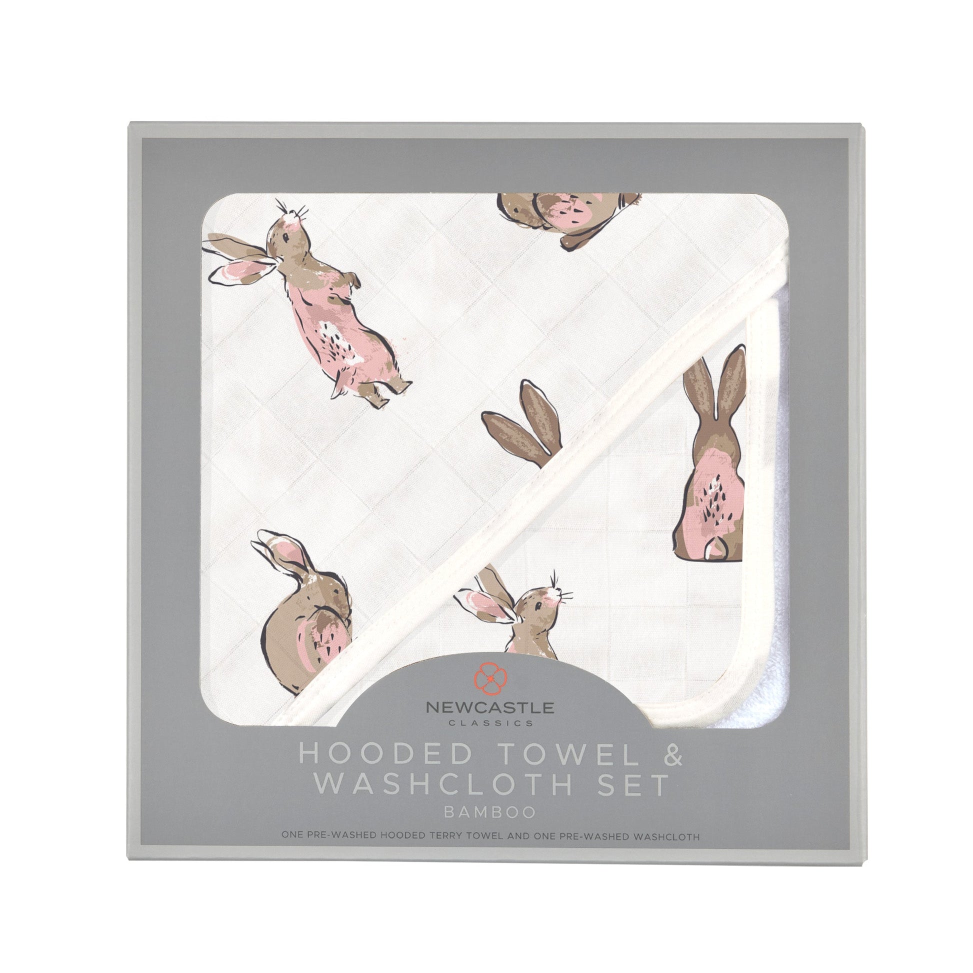Powder Pink Bunnies Bamboo Hooded Towel - Washcloth Set