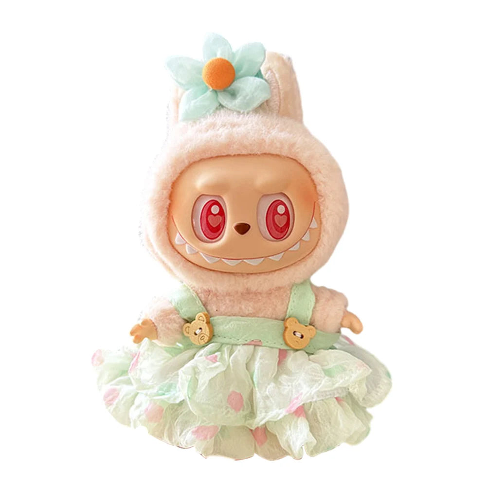 15-17 cm For Labubu v1v2 Clothes outfit For Labubu Sitting Party Bear Label Scarf Hat Bag Dolls Accessories Cute Decoration 