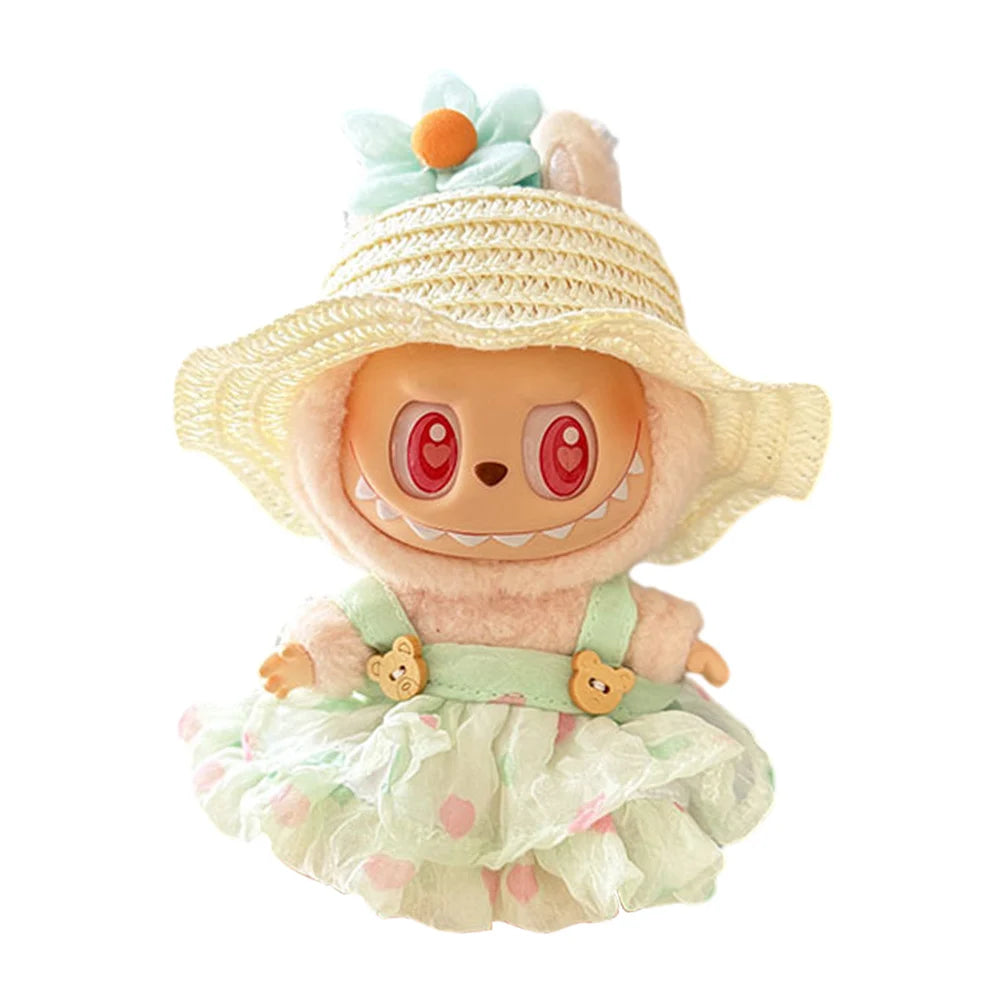 15-17 cm For Labubu v1v2 Clothes outfit For Labubu Sitting Party Bear Label Scarf Hat Bag Dolls Accessories Cute Decoration 