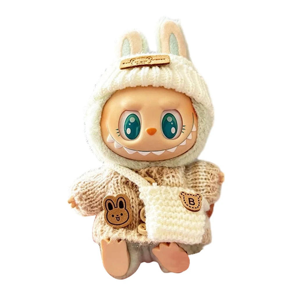 15-17 cm For Labubu v1v2 Clothes outfit For Labubu Sitting Party Bear Label Scarf Hat Bag Dolls Accessories Cute Decoration 