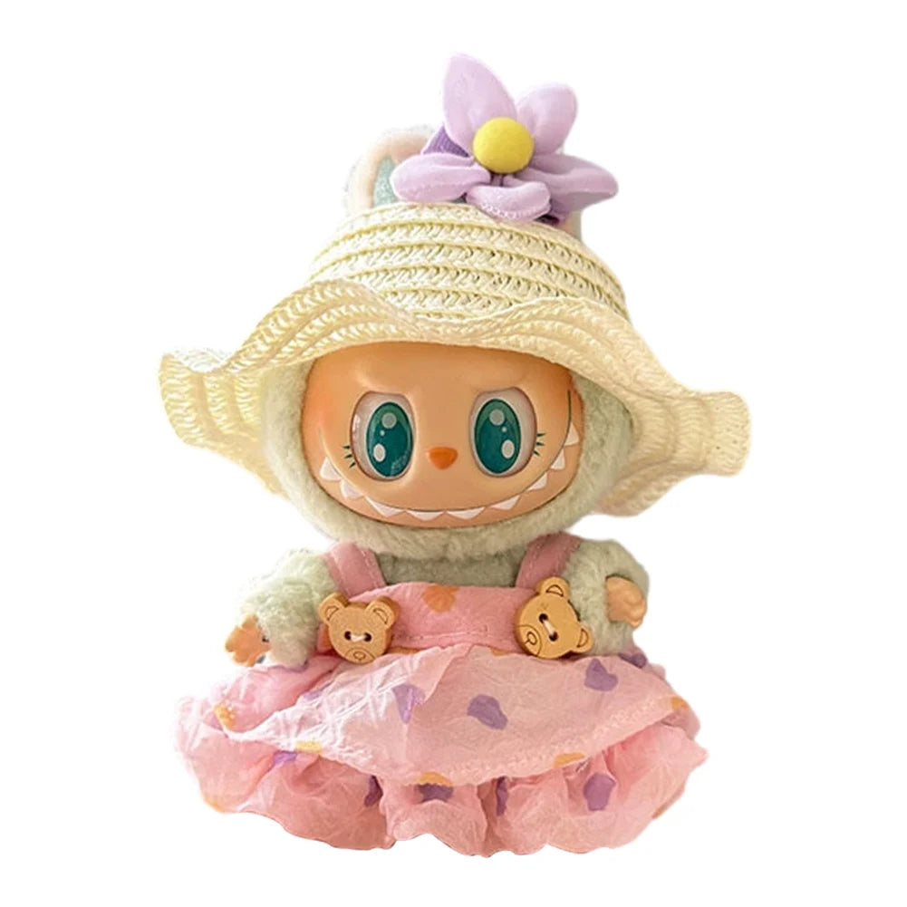15-17 cm For Labubu v1v2 Clothes outfit For Labubu Sitting Party Bear Label Scarf Hat Bag Dolls Accessories Cute Decoration 