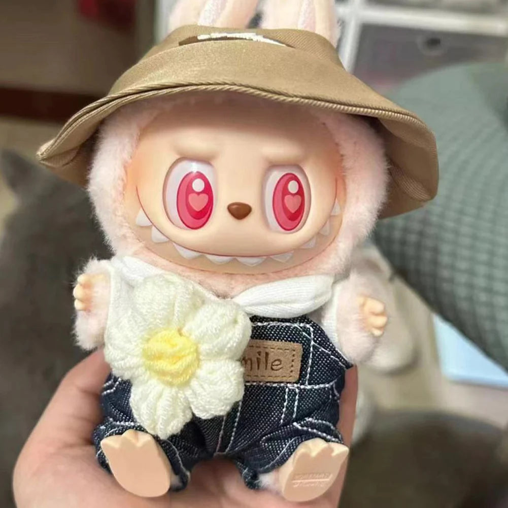 15-17 cm For Labubu v1v2 Clothes outfit For Labubu Sitting Party Bear Label Scarf Hat Bag Dolls Accessories Cute Decoration 