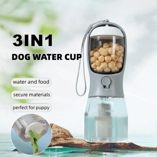 3-in-1 Portable Dog Water Cup - Drinking, Food & Waste Bag Dispenser