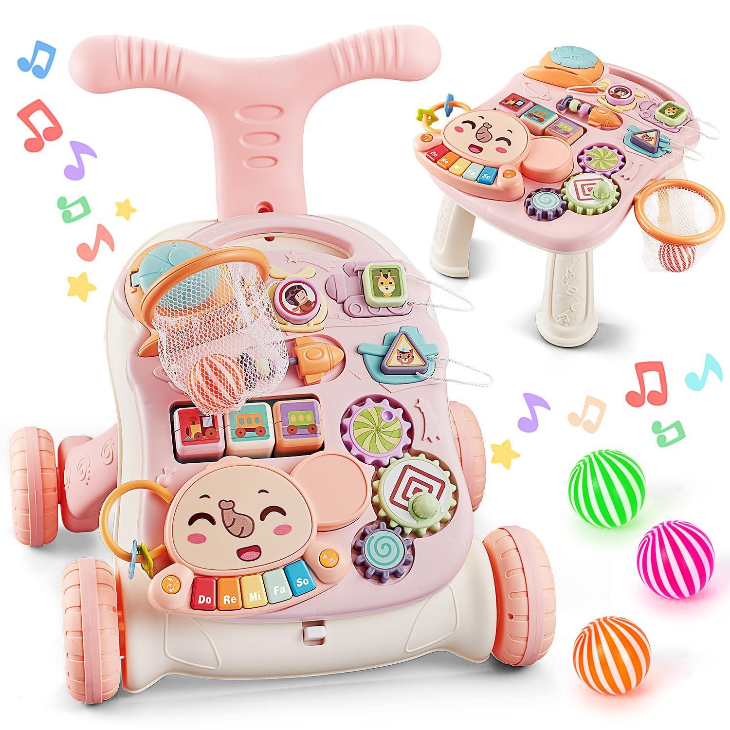 Children Music Trolley Toy - Pink Gliding Walker for Toddlers