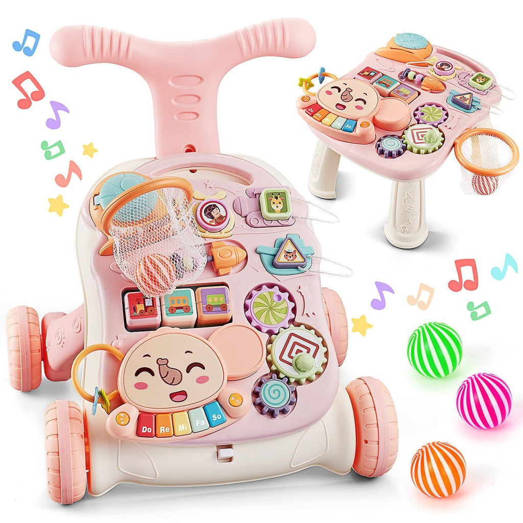 Children Music Trolley Toy - Pink Gliding Walker for Toddlers