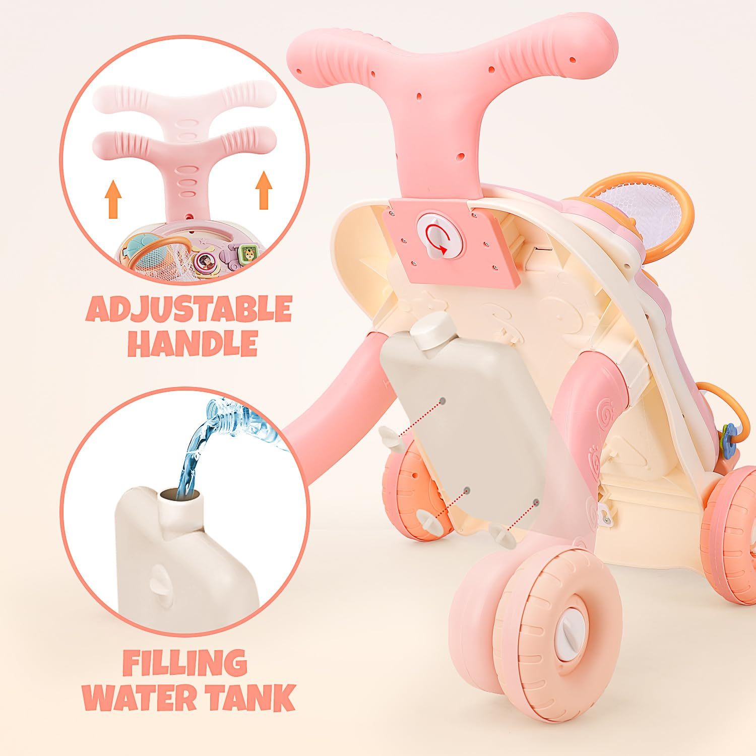 Children Music Trolley Toy - Pink Gliding Walker for Toddlers