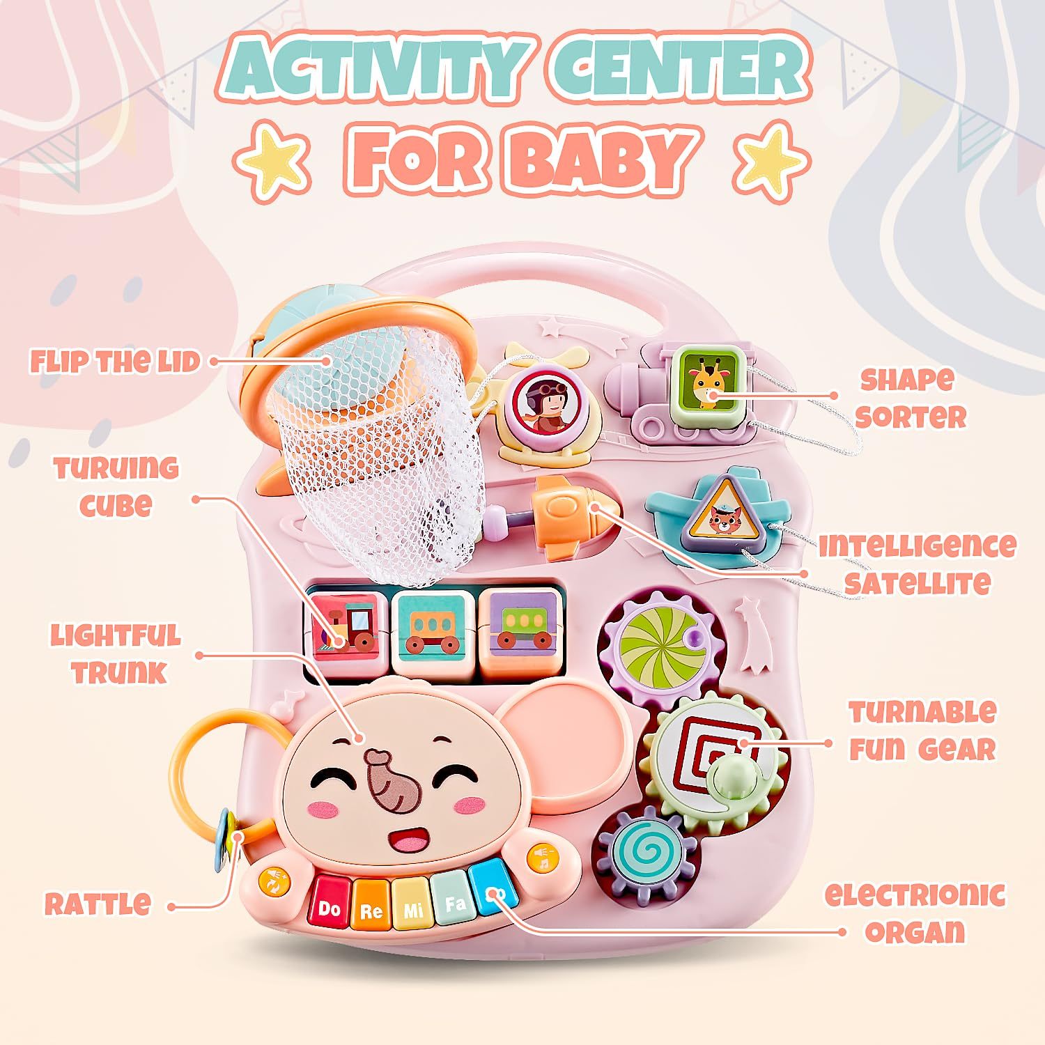 Children Music Trolley Toy - Pink Gliding Walker for Toddlers