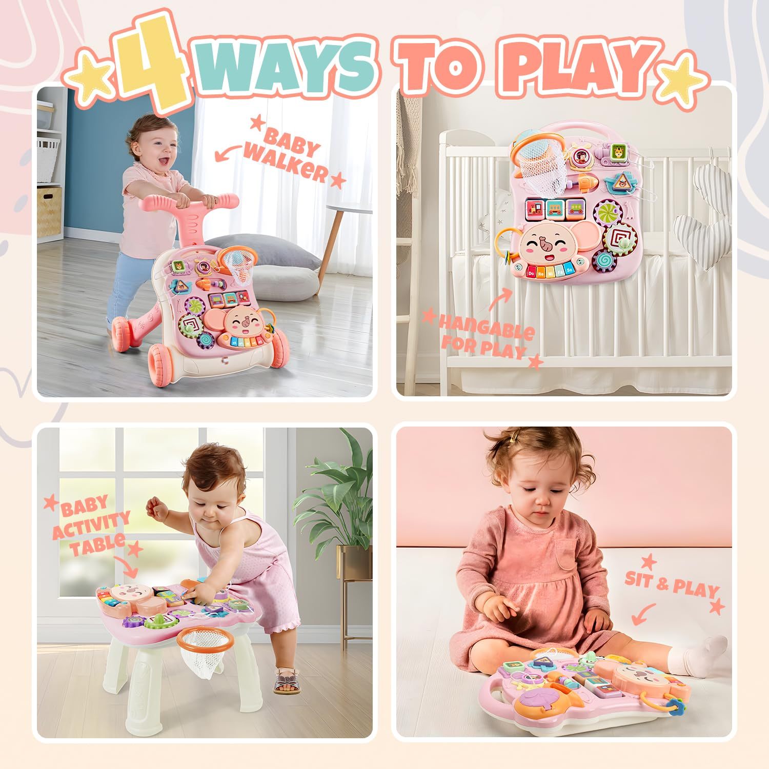 Children Music Trolley Toy - Pink Gliding Walker for Toddlers