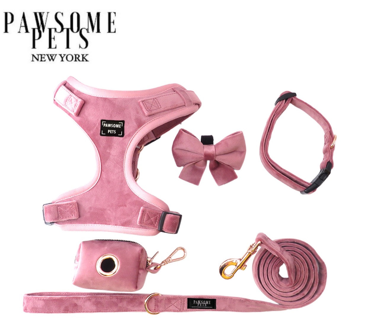 Bundle - Light Pink Pet Walking Set - Harness, Collar, Lead & More