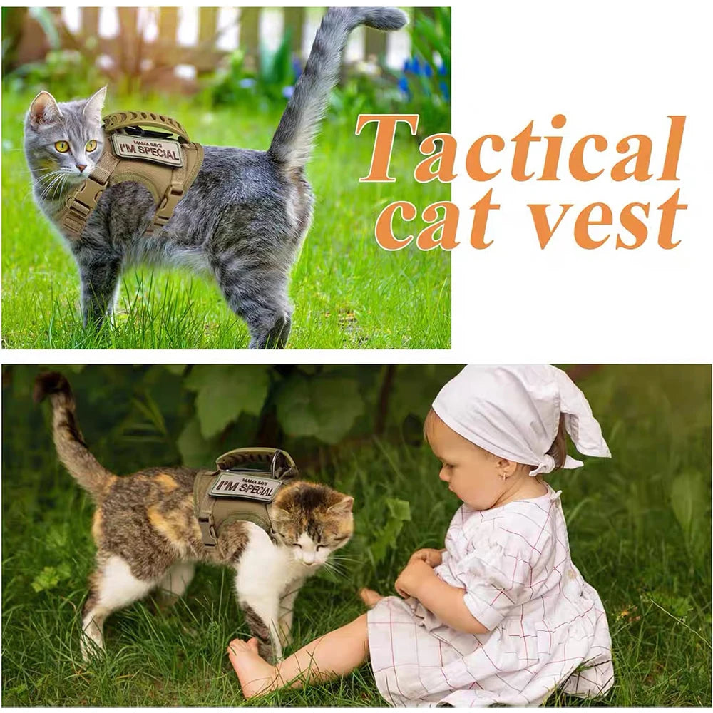 Tactical Cat Harness Leash with 9 Patches - Small Dog Puppy Vest