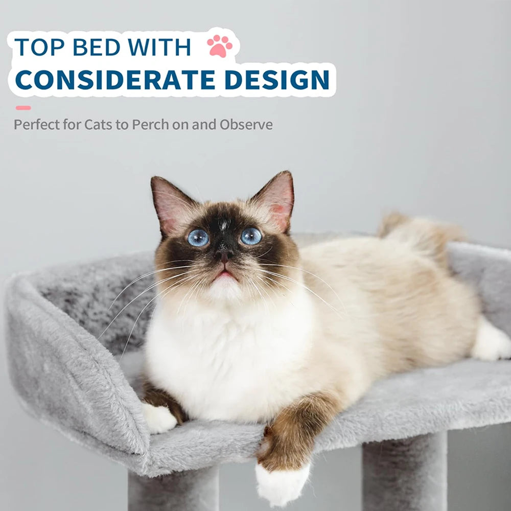 Modern 29" Multi-Level Cat Tower - Grey Carpet Kitty Condo