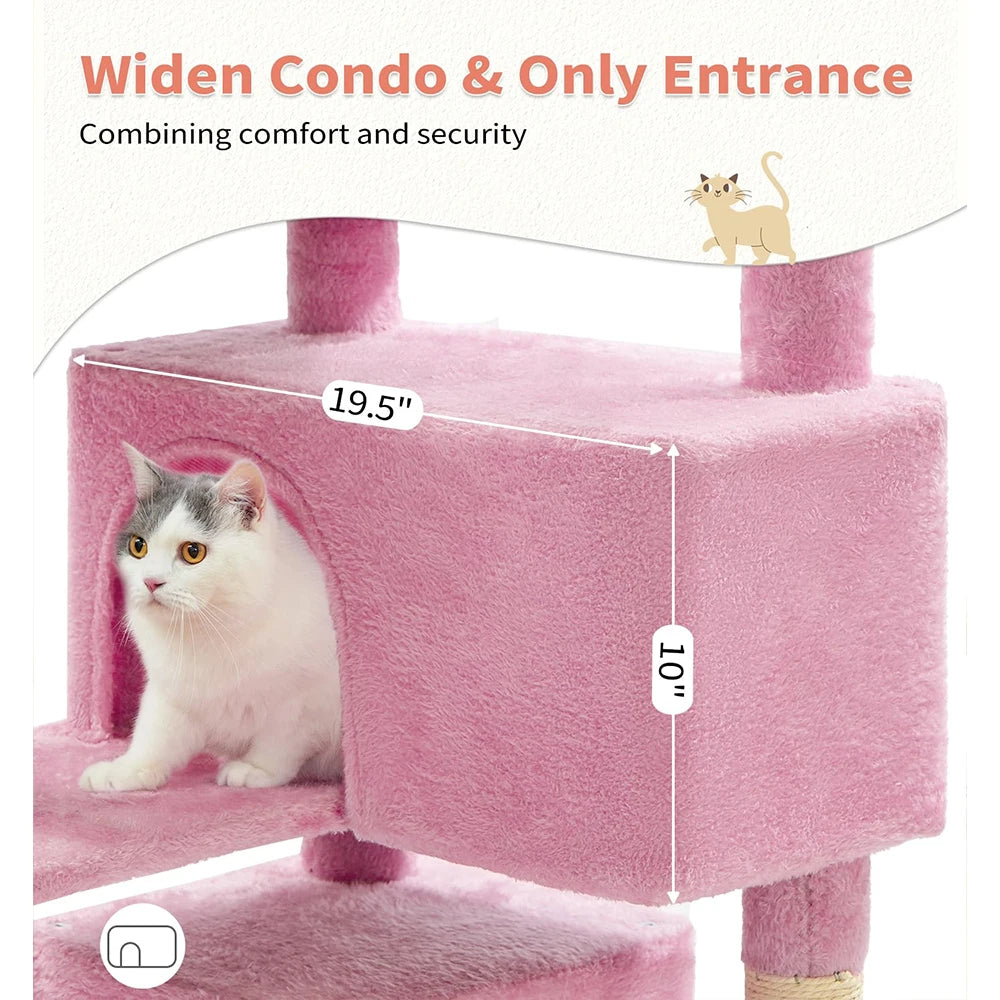 54" Multi-Level Pink Cat Tower - Indoor Kitten Furniture
