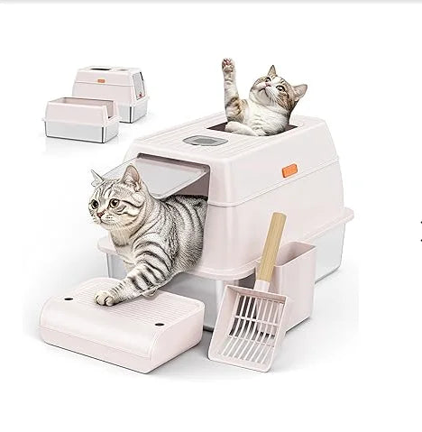 Stainless Steel Enclosed Litter Box - XL with Lid & Scoop