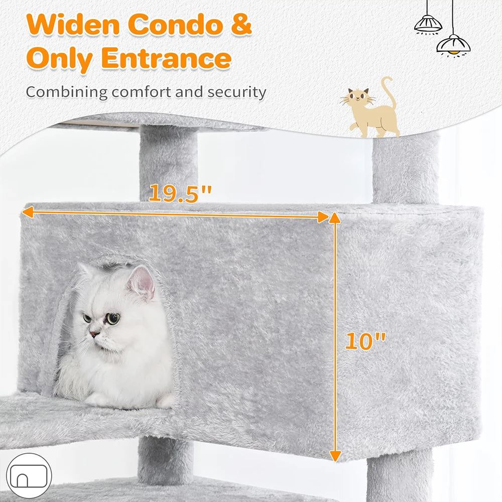 Light Grey 54in Multi-Level Cat Tower - 2 Condo Furniture
