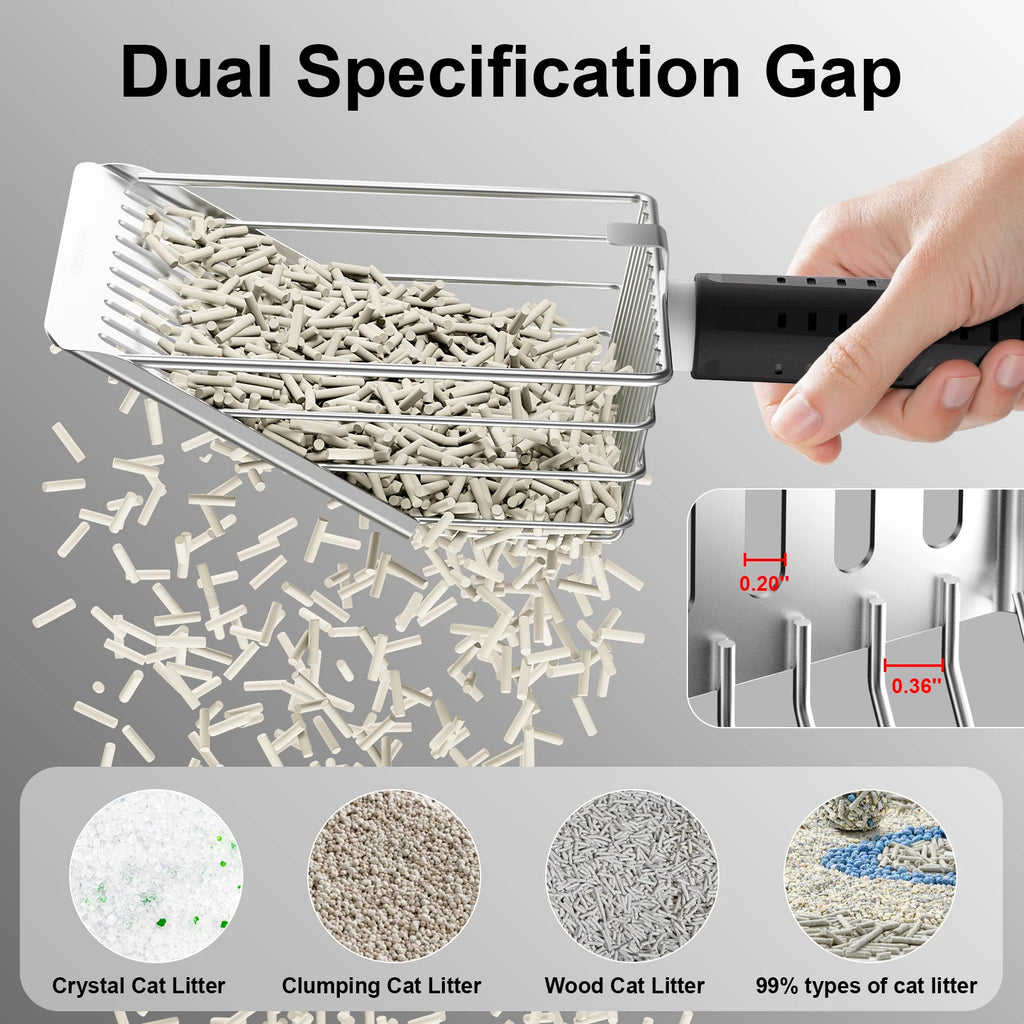 Stainless Steel Litter Scoop with Holder - Sifting, Non-Stick, Heavy Duty