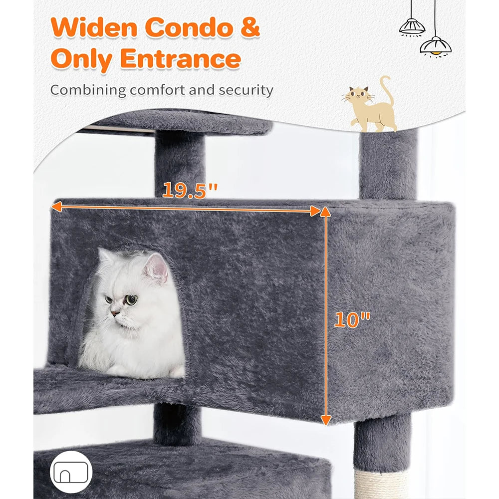 54in Multi-Level Cat Tower for Indoor Cats - Dark Grey Cat Tree