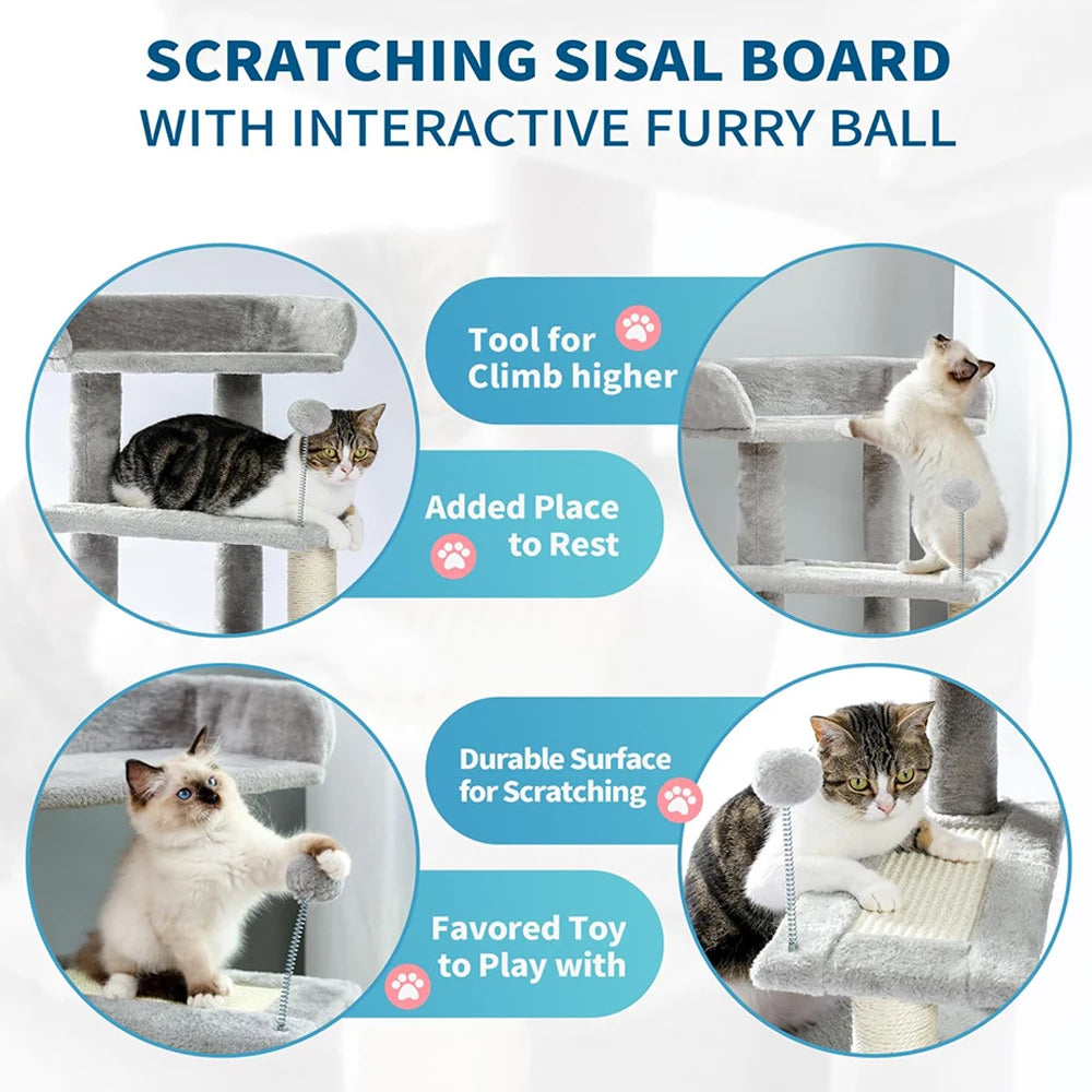 Modern 29" Multi-Level Cat Tower - Grey Carpet Kitty Condo