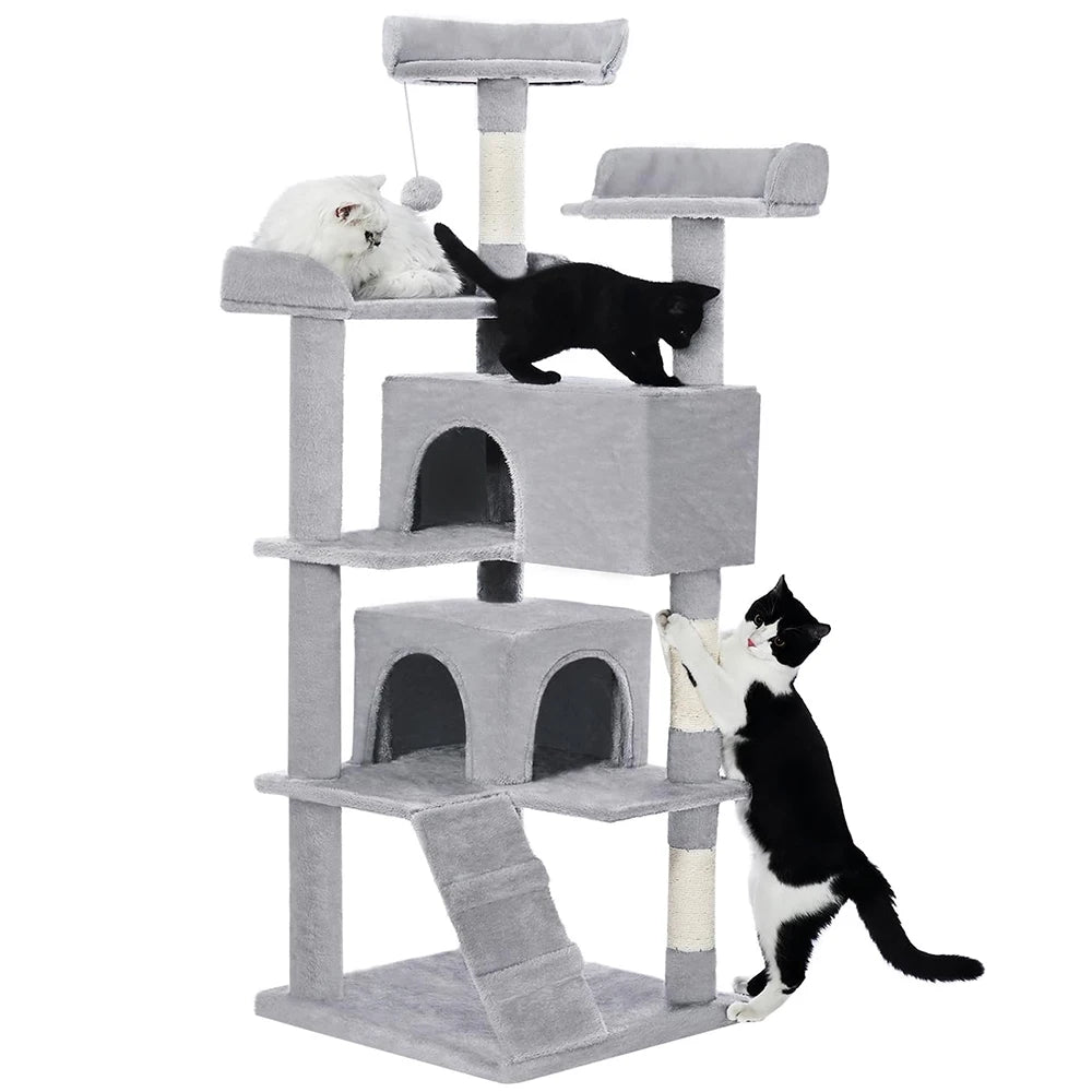 Light Grey 54in Multi-Level Cat Tower - 2 Condo Furniture