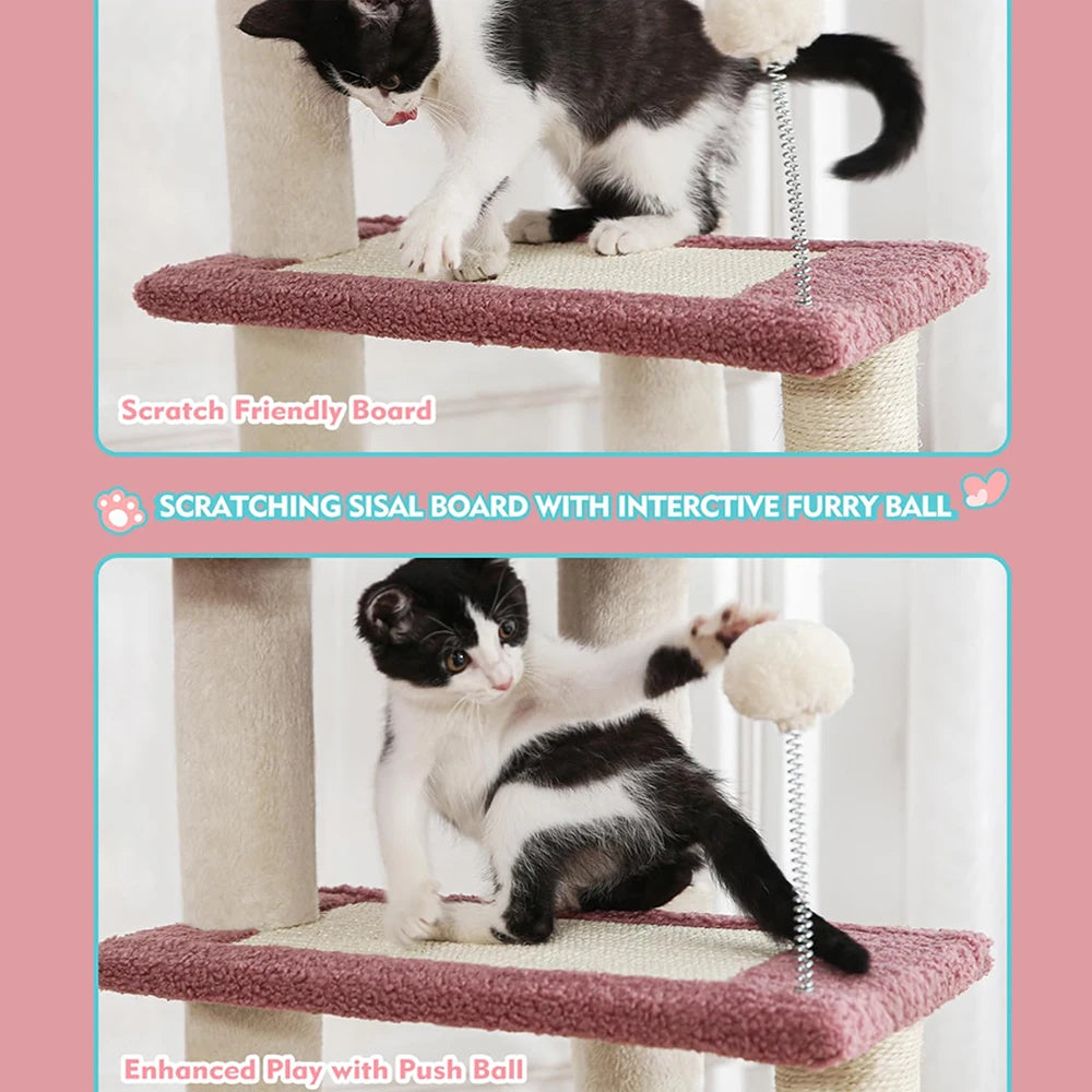 Pink Cat Tree Carpet (29") - Multi-Level Modern Activity Center