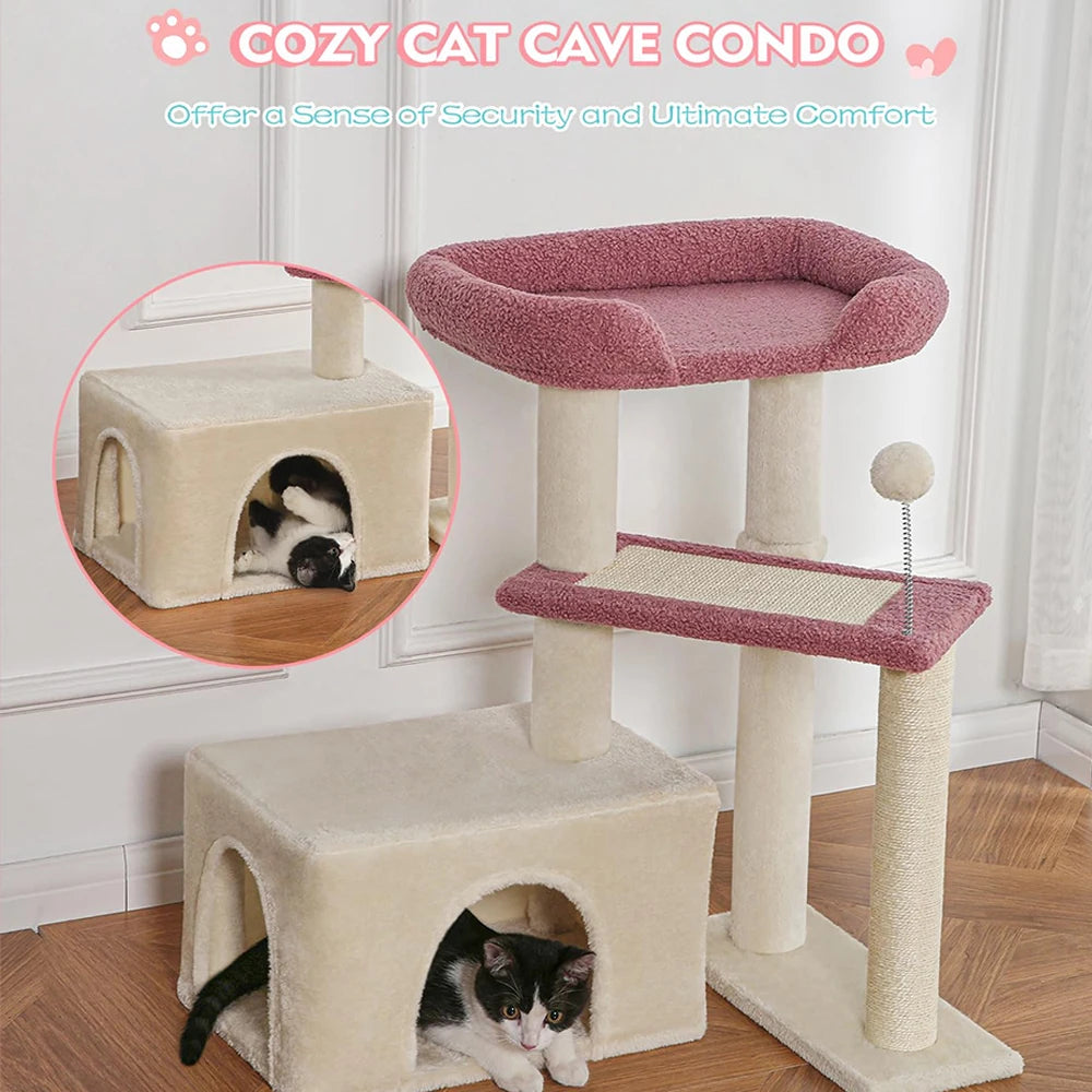 Pink Cat Tree Carpet (29") - Multi-Level Modern Activity Center