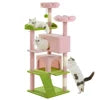 54" Multi-Level Indoor Cat Tower Funny Pink Flower Green Scratching Posts Cat Tree 2 Condo Furniture Activity Center for Cats