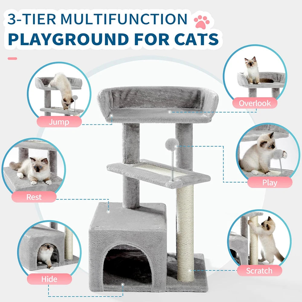 Modern 29" Multi-Level Cat Tower - Grey Carpet Kitty Condo