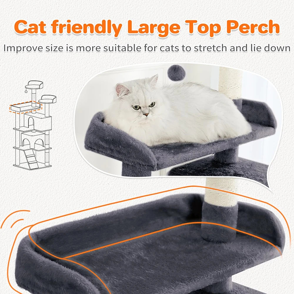 54in Multi-Level Cat Tower for Indoor Cats - Dark Grey Cat Tree