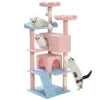 56" Multi-Level Indoor Cat Tower - Funny Pink Flower & Blue Condo
