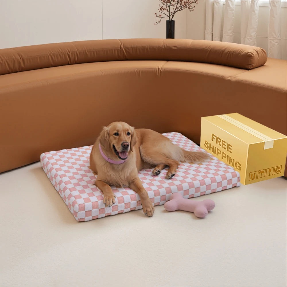 Plush Orthopedic Memory Foam Dog Bed Large Luxury Waterproof Reversible Pet Bed with Washable Cover & Non-Slip Bottom
