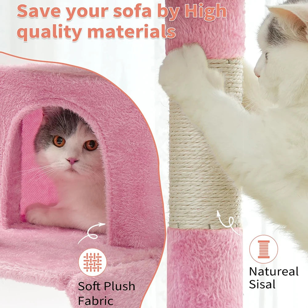 54" Multi-Level Pink Cat Tower - Indoor Kitten Furniture