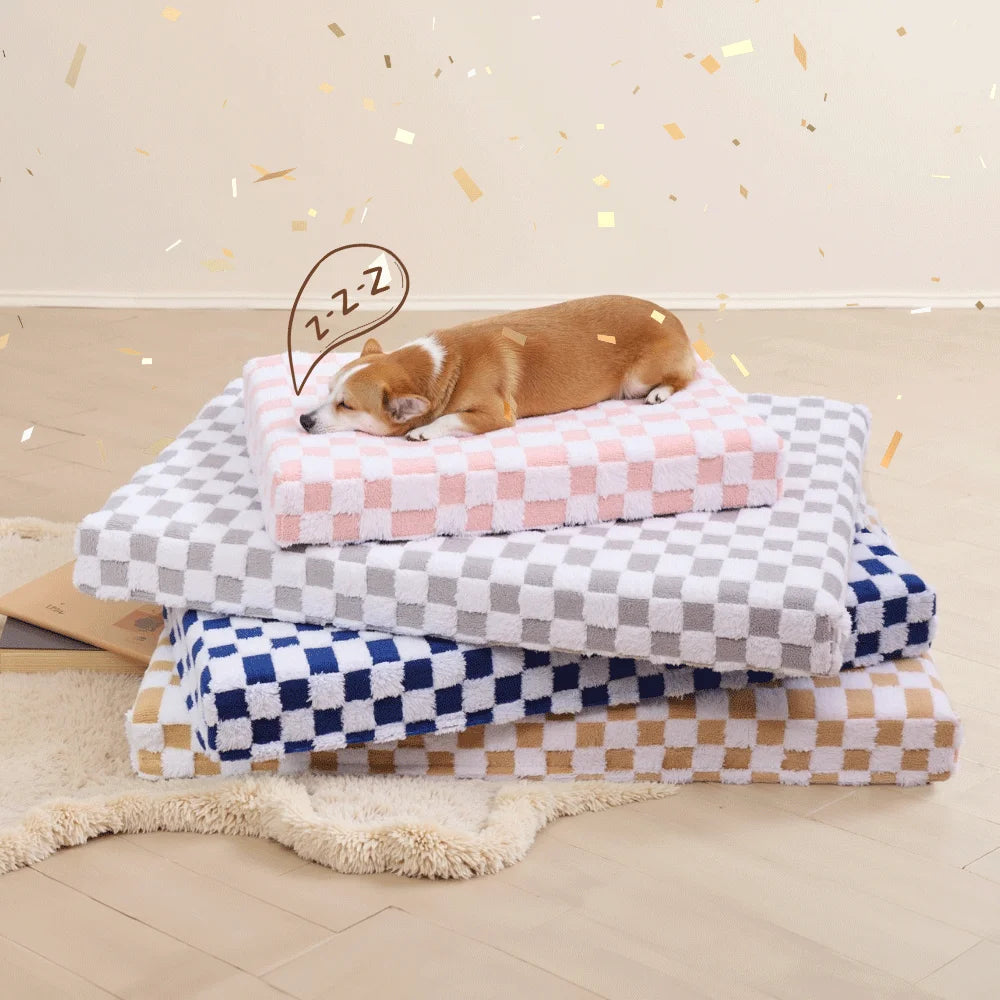 Luxury Checkered Velvet Orthopedic Dog Bed - Memory Foam Mattress