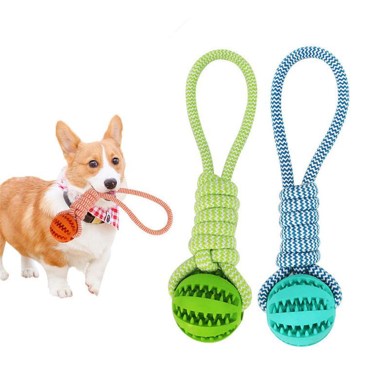 Durable Rubber Ball Chew Toy with Cotton Rope - Interactive for Dogs