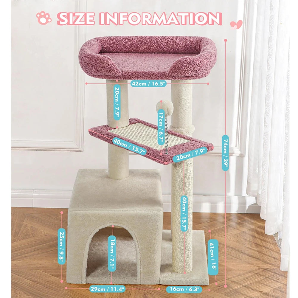 Pink Cat Tree Carpet (29") - Multi-Level Modern Activity Center