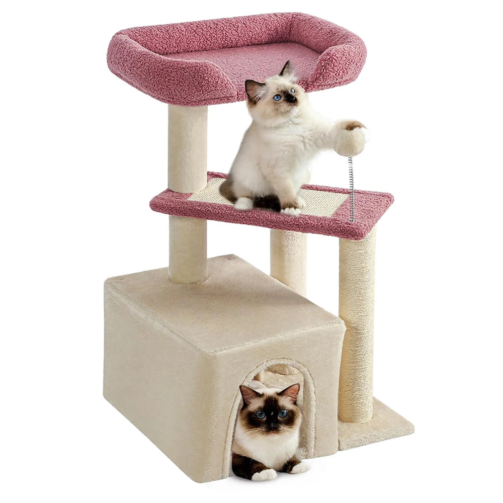 Pink Cat Tree Carpet (29") - Multi-Level Modern Activity Center