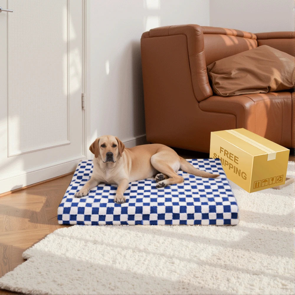 Luxury Checkered Velvet Orthopedic Dog Bed - Memory Foam Mattress